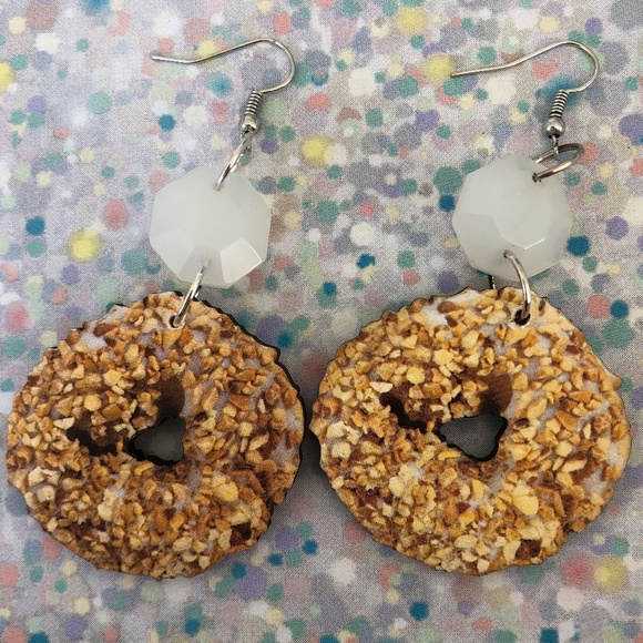 Vintage Crumb Donut images with white crystal earrings - Picture 1 of 2